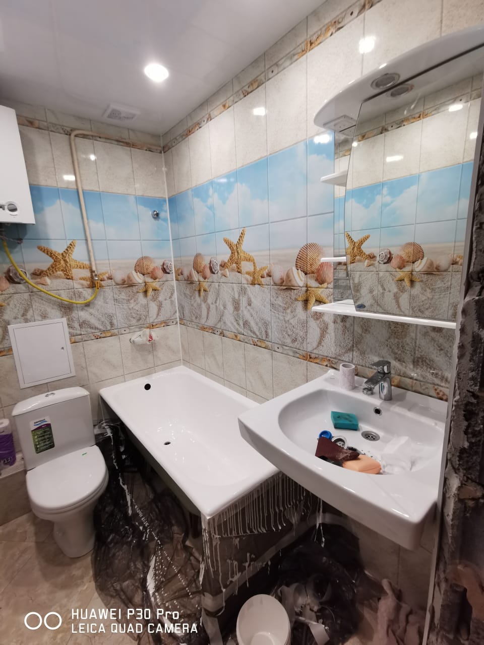 Ремонт ванны и туалета панелями ПВХ в морском стиле
